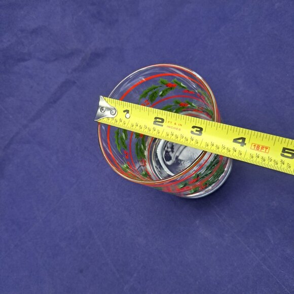 Christmas Holly Berry Old Fashioned Rocks Whisky Glass With Red Stripes - Picture 2 of 11